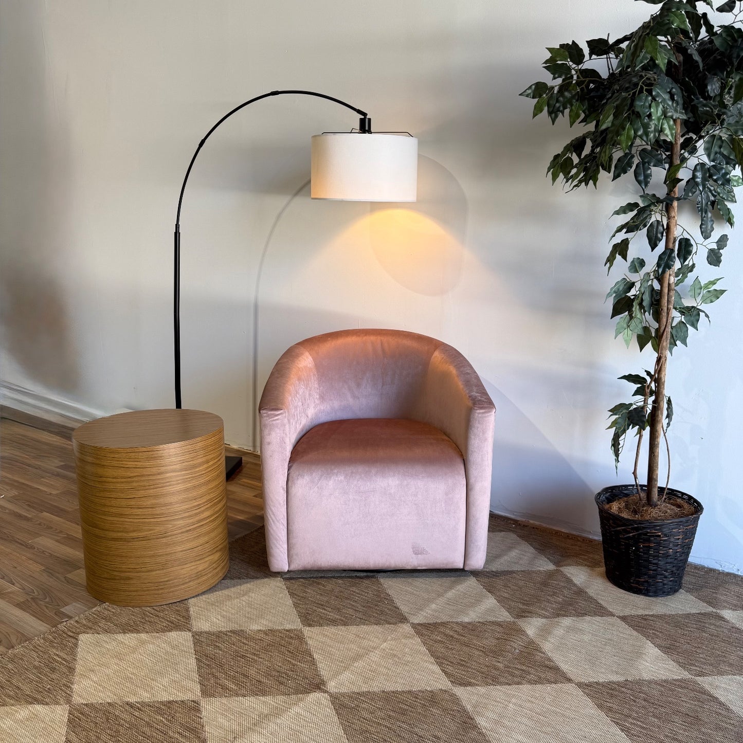 Interior Define Tegan Swivel Chair in Pink Performance Velvet