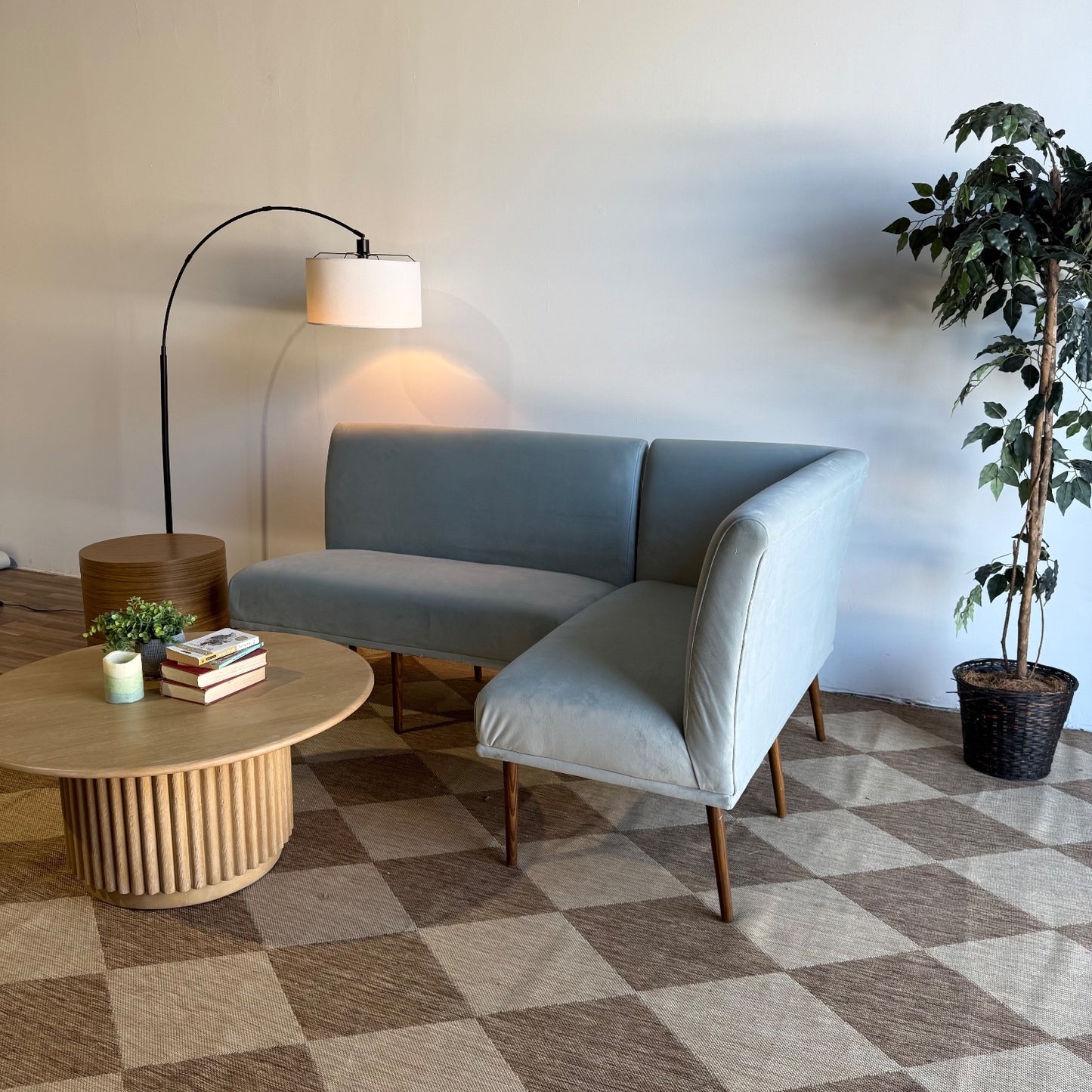 Interior Define Dorian Petite Right Banquette in Blue Performance Velvet