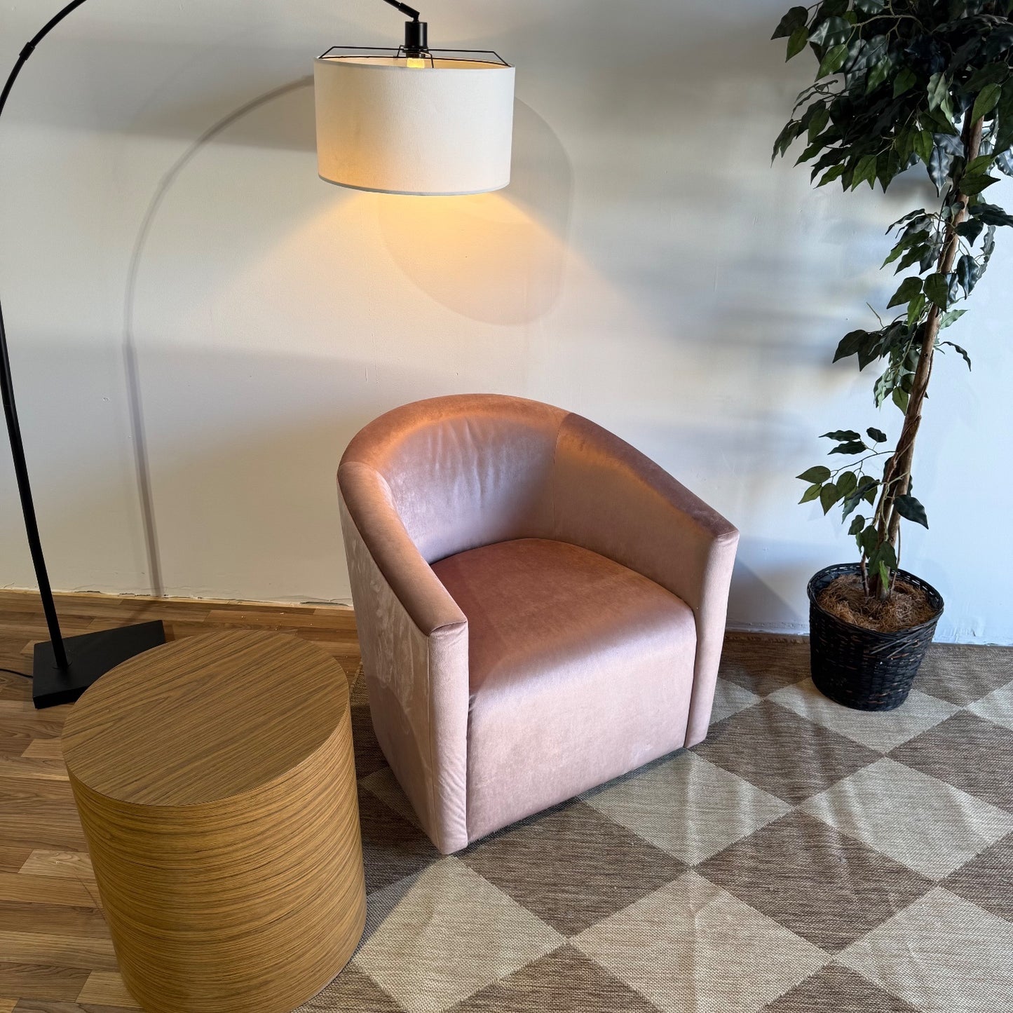 Interior Define Tegan Swivel Chair in Pink Performance Velvet