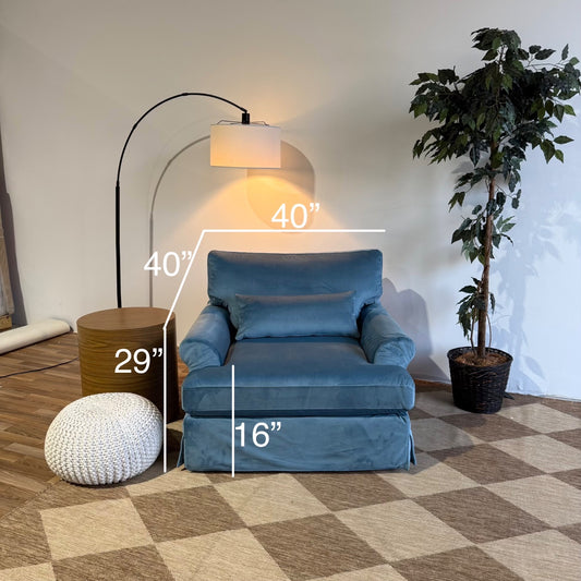 Interior Define Maxwell Slipcovered Swivel Chair in Blue Performance Velvet