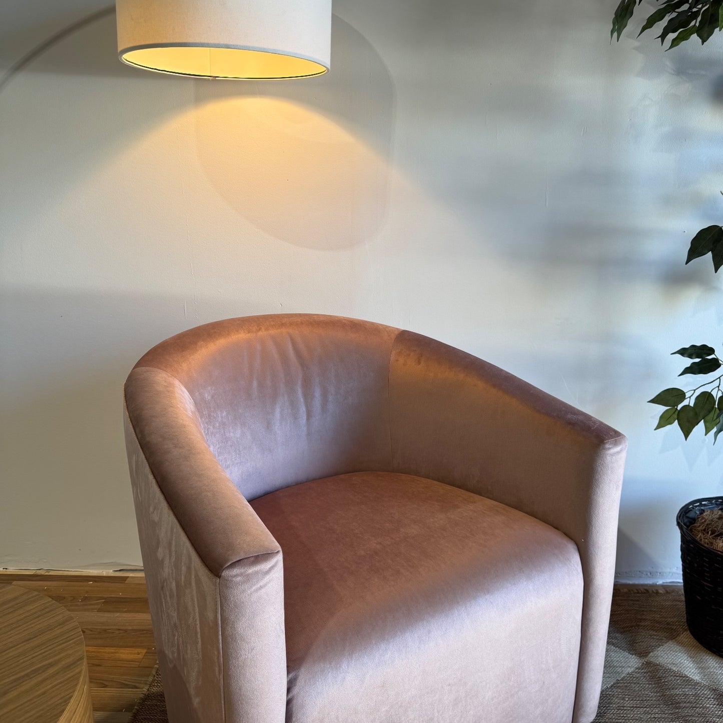 Interior Define Tegan Swivel Chair in Pink Performance Velvet