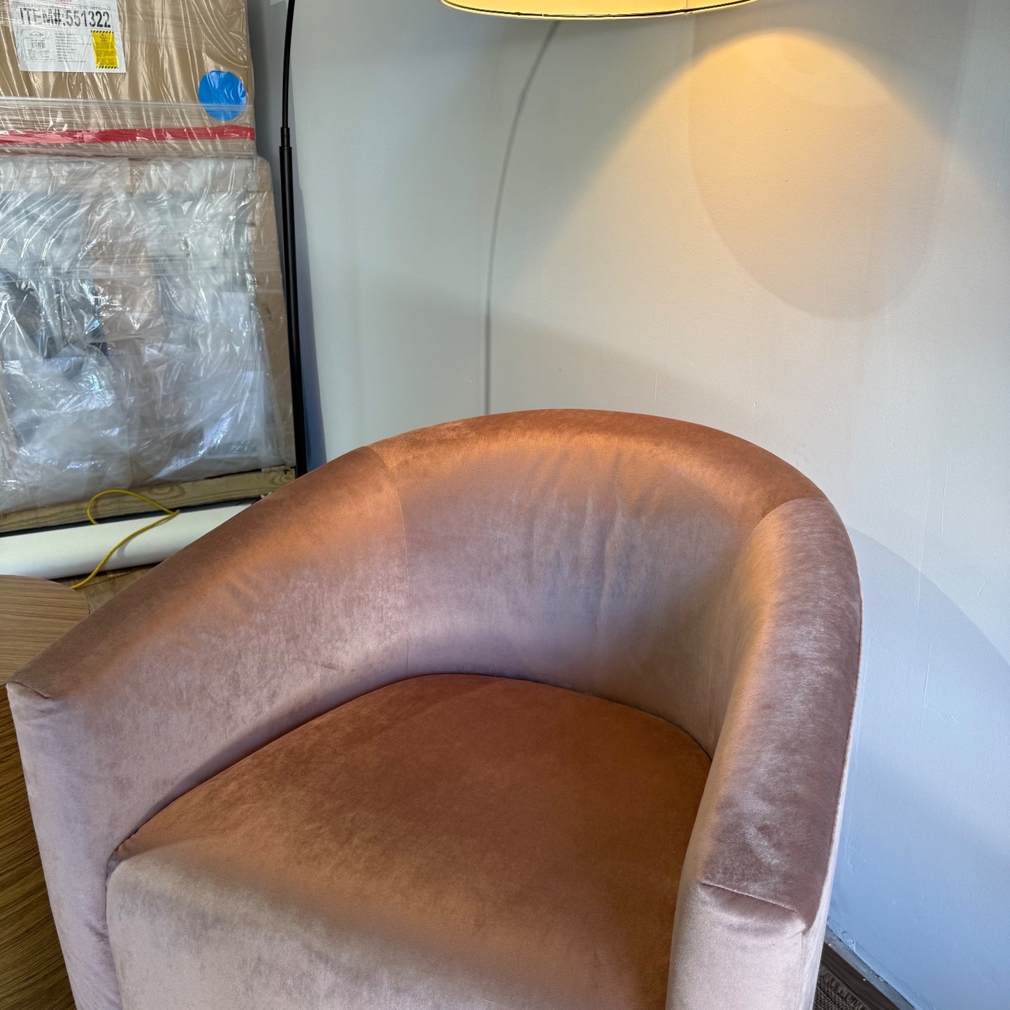 Interior Define Tegan Swivel Chair in Pink Performance Velvet