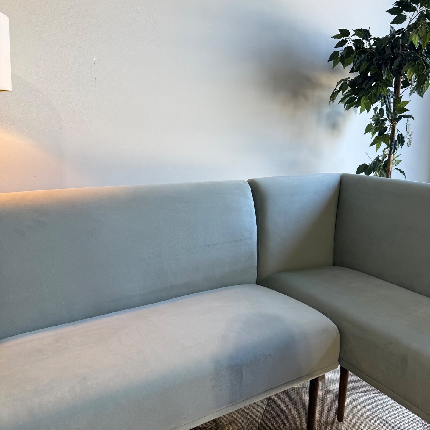 Interior Define Dorian Petite Right Banquette in Blue Performance Velvet