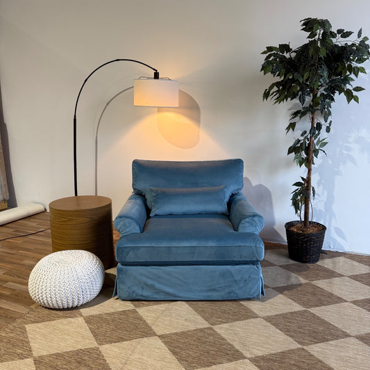 Interior Define Maxwell Slipcovered Swivel Chair in Blue Performance Velvet