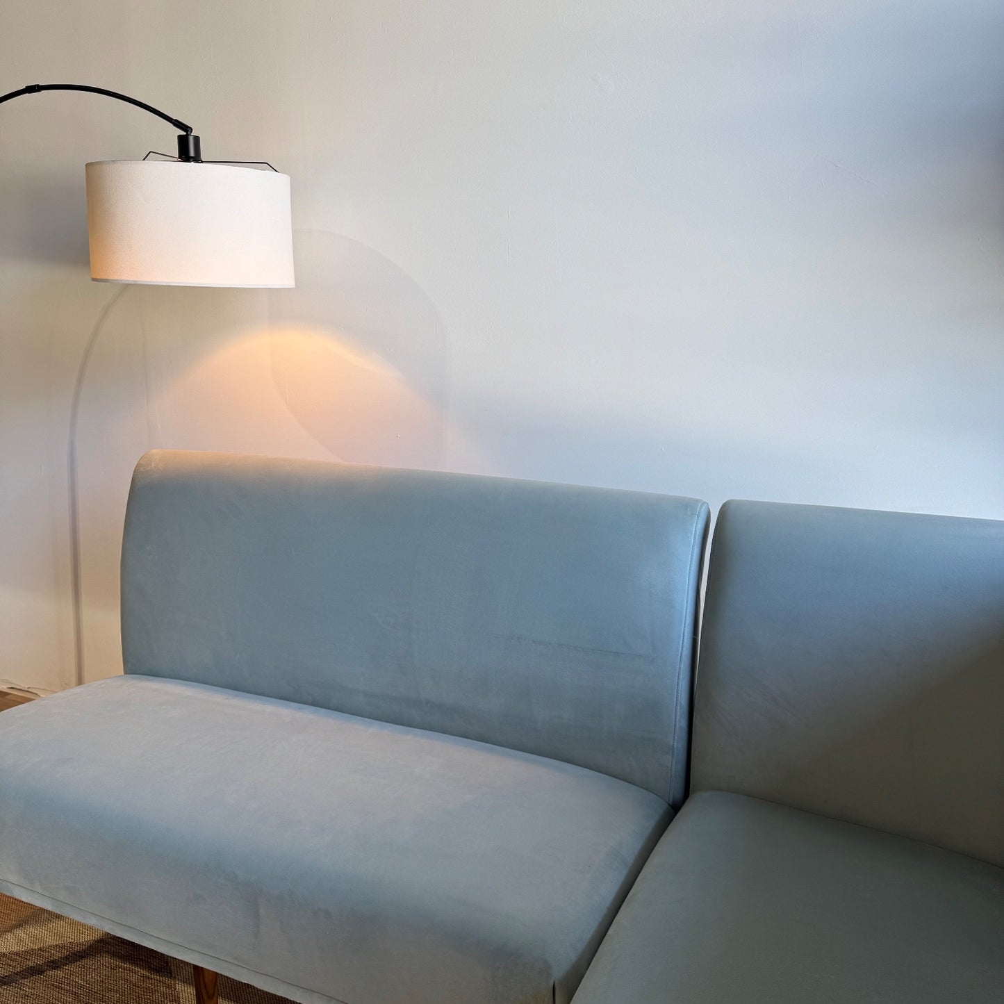 Interior Define Dorian Petite Right Banquette in Blue Performance Velvet