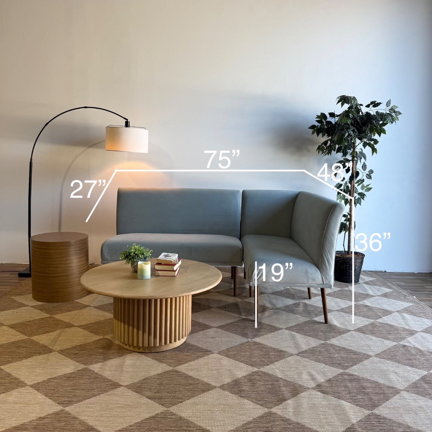 Interior Define Dorian Petite Right Banquette in Blue Performance Velvet