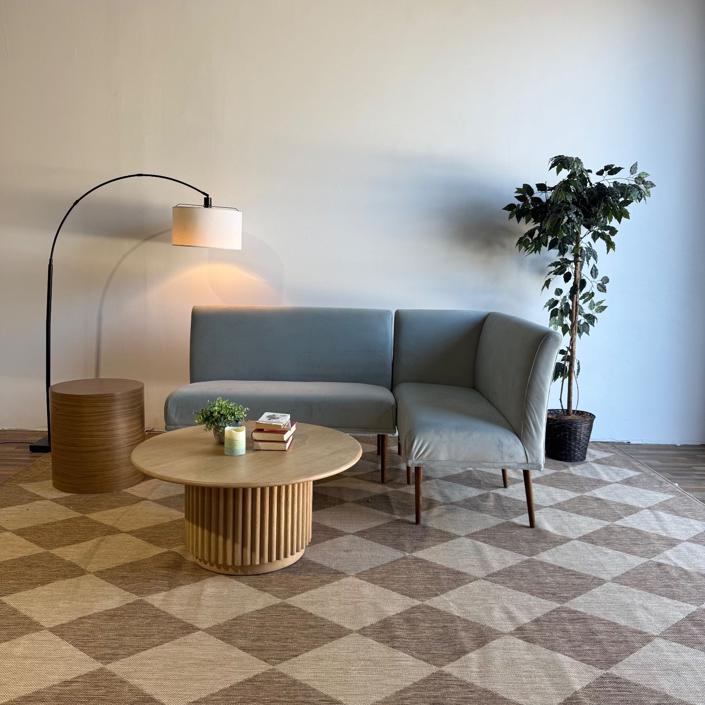 Interior Define Dorian Petite Right Banquette in Blue Performance Velvet