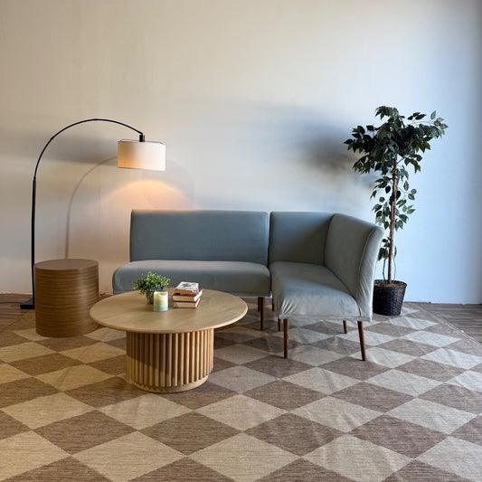 Interior Define Dorian Petite Right Banquette in Blue Performance Velvet