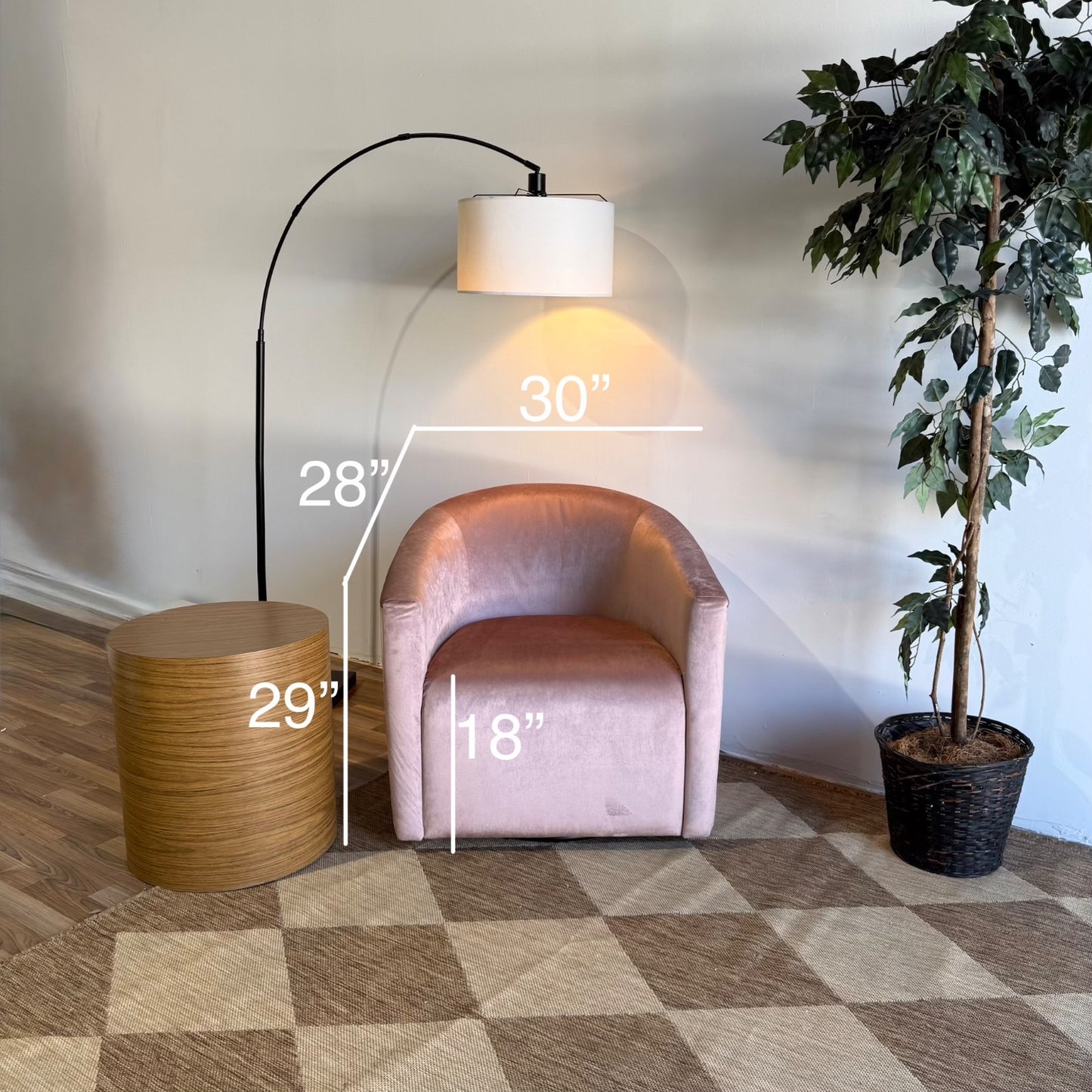 Interior Define Tegan Swivel Chair in Pink Performance Velvet