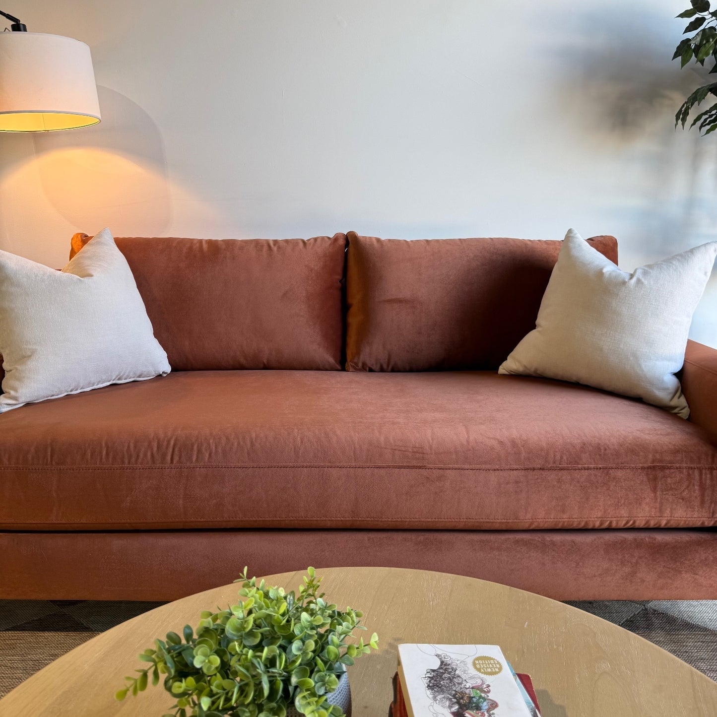 Interior Define Saylor Sofa in Rust Performance Velvet