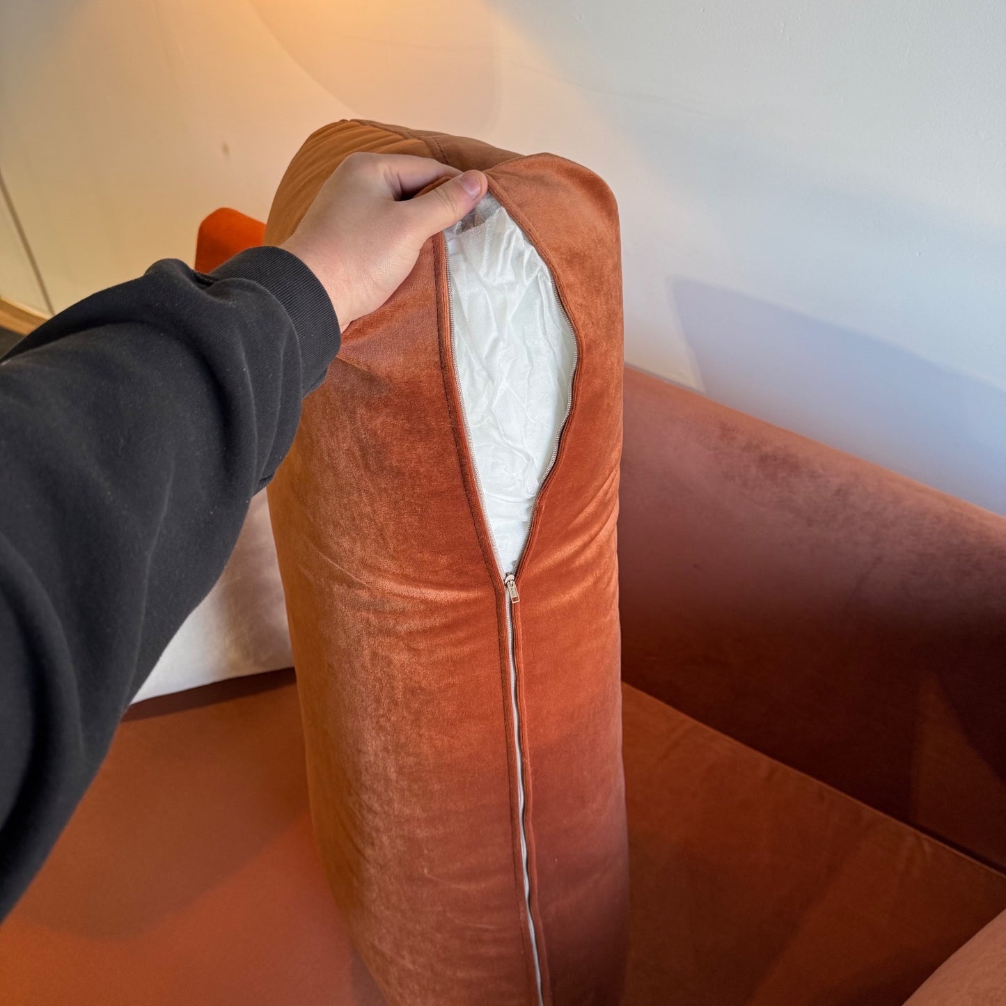 Interior Define Saylor Sofa in Rust Performance Velvet