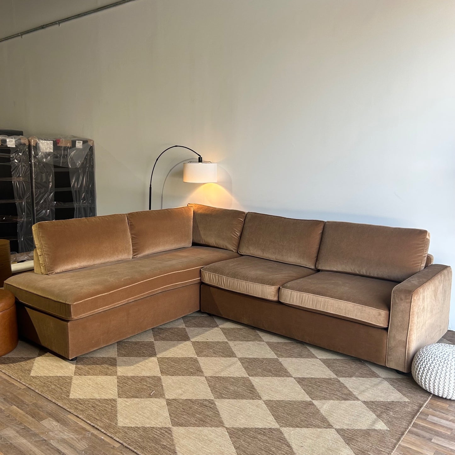 Interior Define James Corner Sleeper Sectional In Brown Performance Velvet