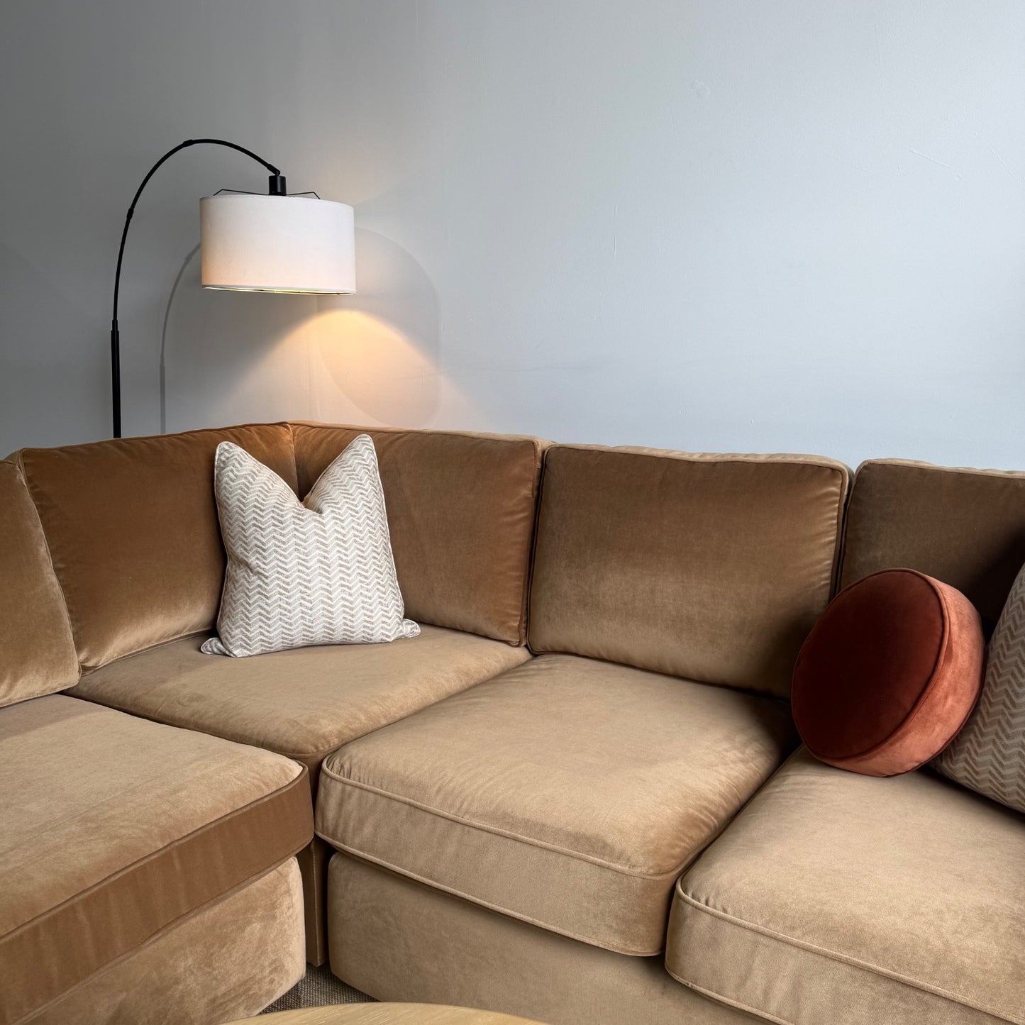 Interior Define James Corner Sectional in Brown Performance Velvet