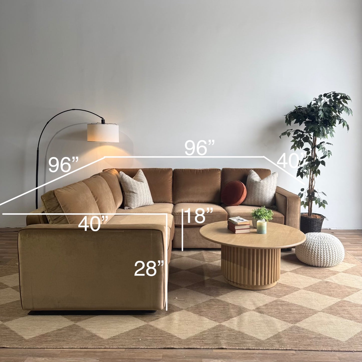 Interior Define James Corner Sectional in Brown Performance Velvet