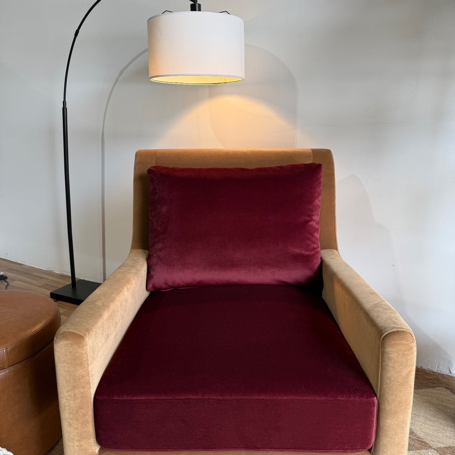 Interior Define Lennox Block Petite Chair in Brown & Red Performance Velvet