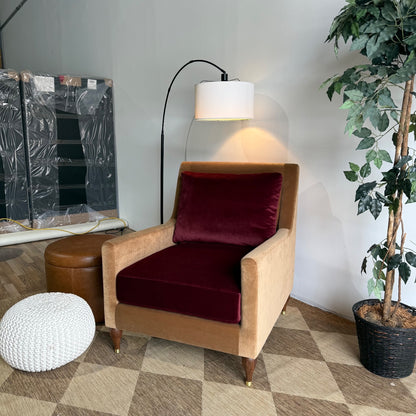 Interior Define Lennox Block Petite Chair in Brown & Red Performance Velvet