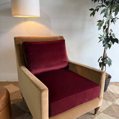 Interior Define Lennox Block Petite Chair in Brown & Red Performance Velvet