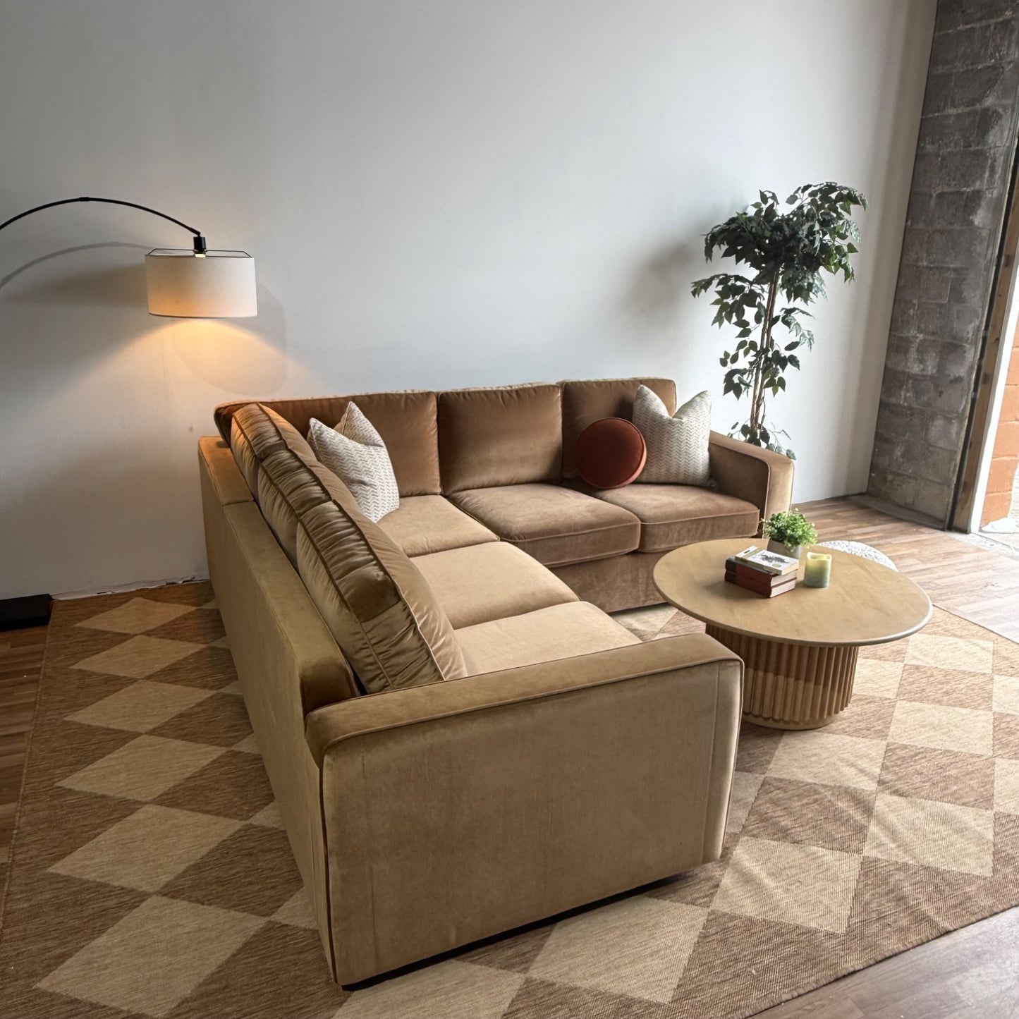 Interior Define James Corner Sectional in Brown Performance Velvet