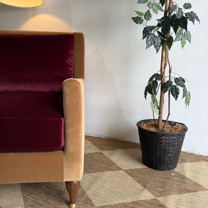 Interior Define Lennox Block Petite Chair in Brown & Red Performance Velvet