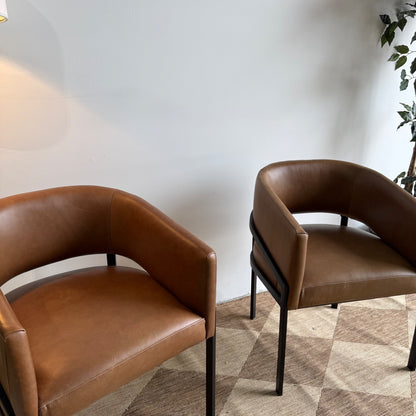 Interior Define Mina Metal Framed Chairs in Brown Pigment-Dyed Leather