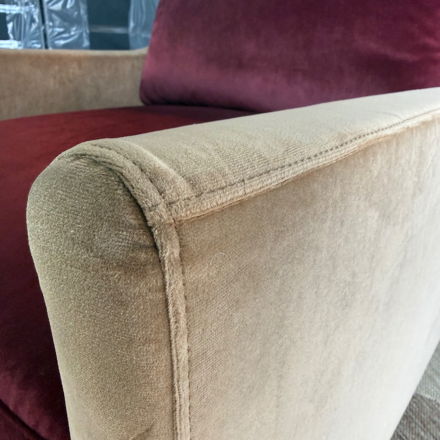 Interior Define Lennox Block Petite Chair in Brown & Red Performance Velvet