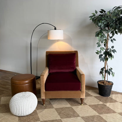 Interior Define Lennox Block Petite Chair in Brown & Red Performance Velvet