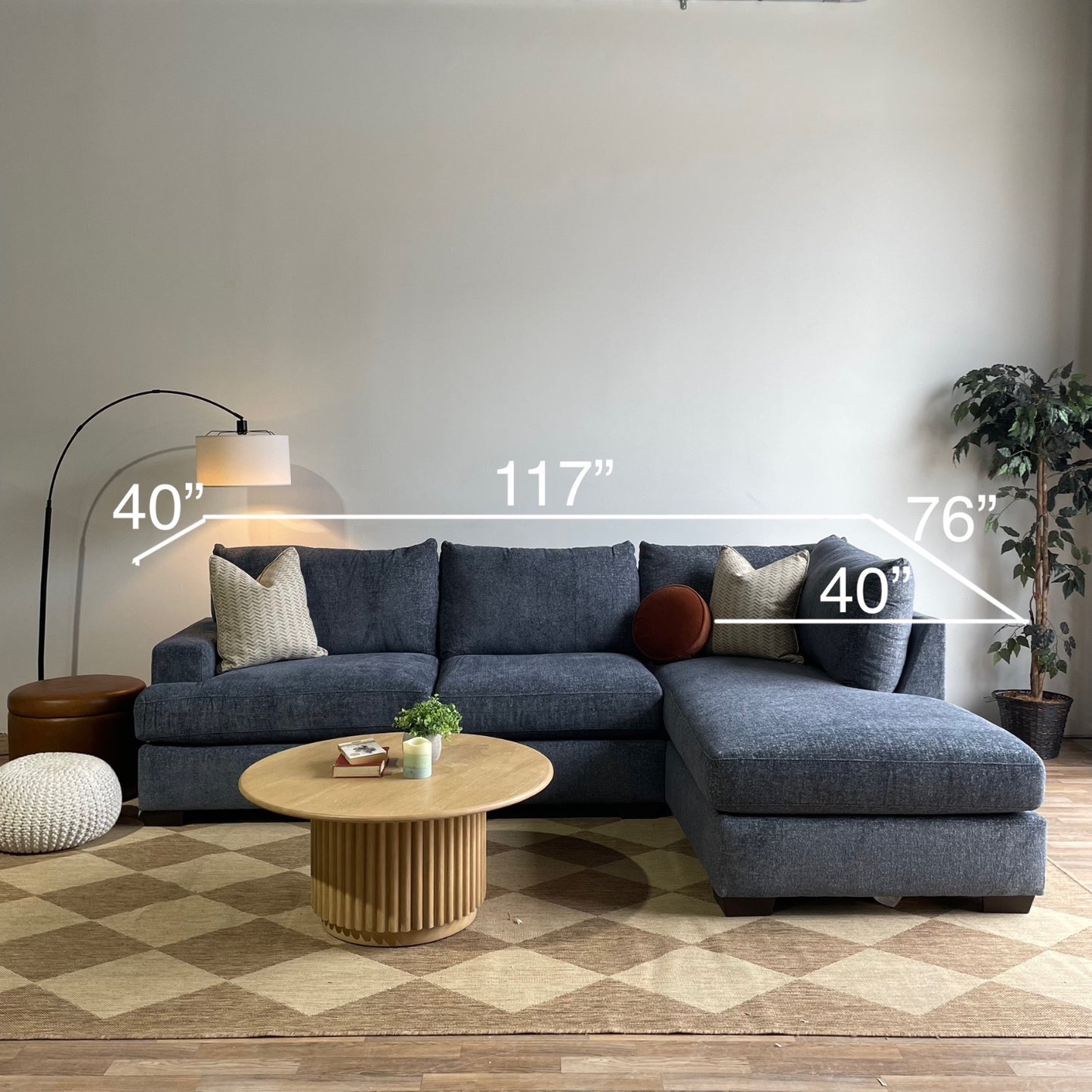 Marin 2 Piece L-Shape Sectional in Indigo Blue