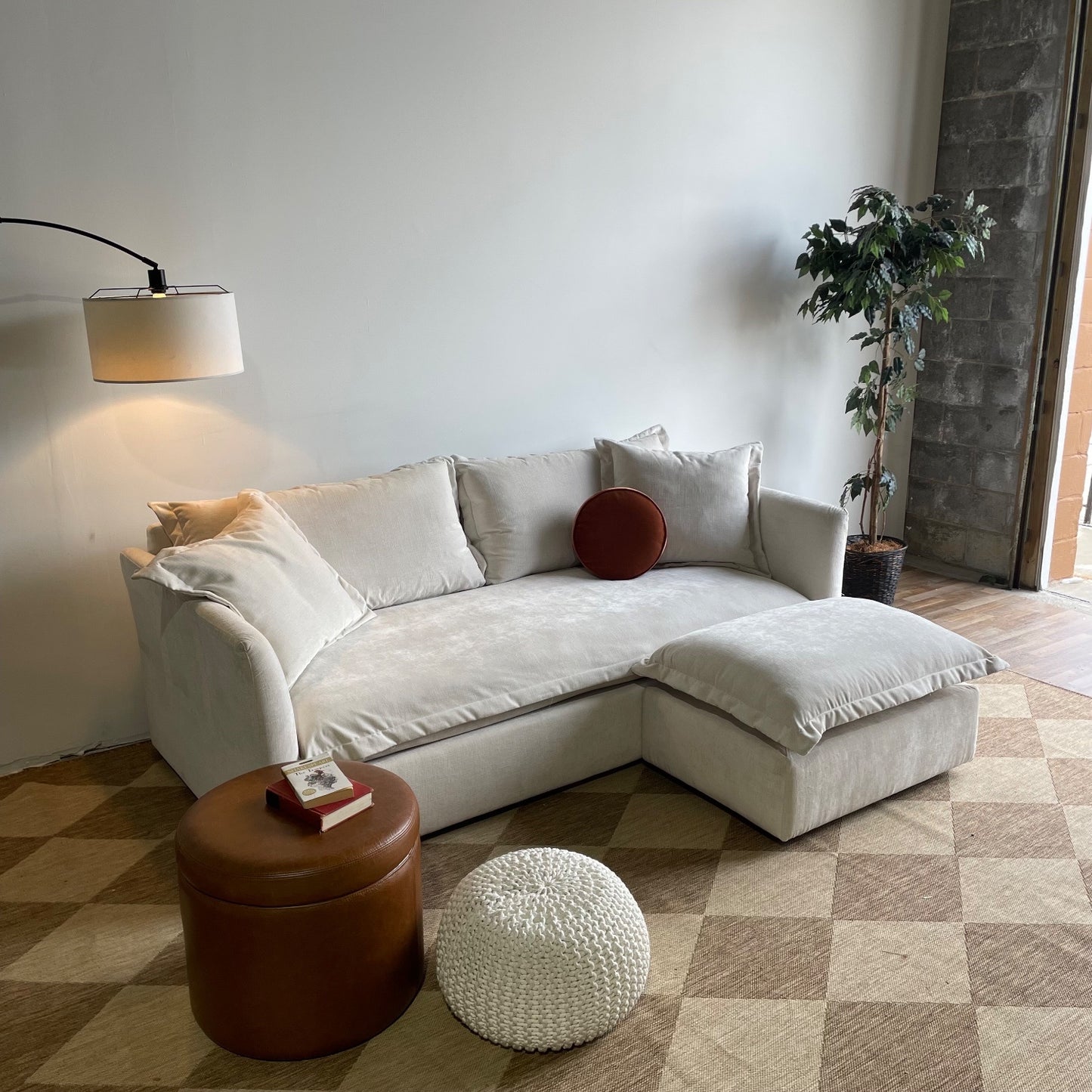 Interior Define Skylar Sofa + Ottoman in Cream Performance Vintage Velvet