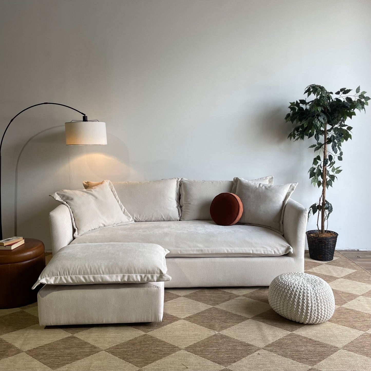 Interior Define Skylar Sofa + Ottoman in Cream Performance Vintage Velvet