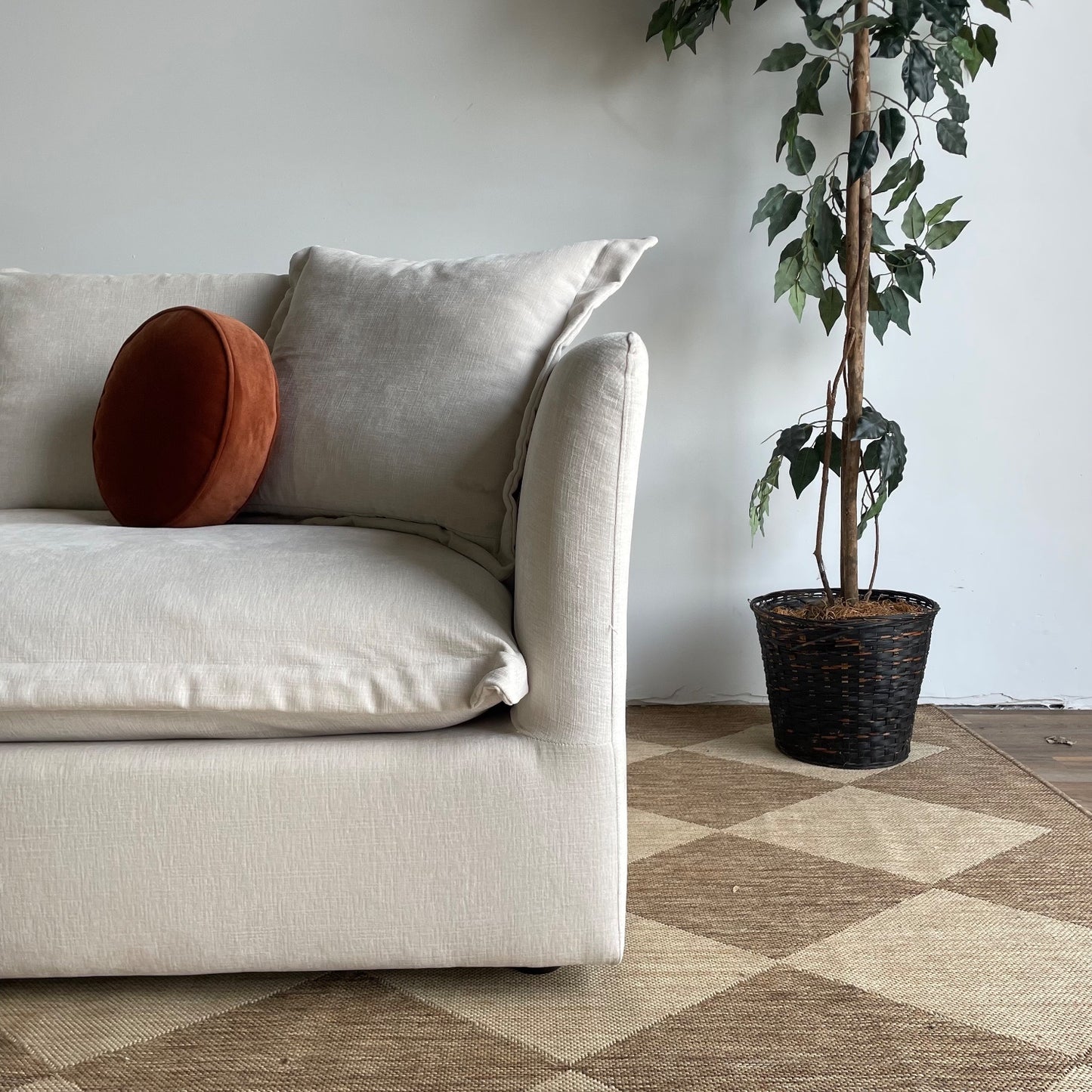 Interior Define Skylar Sofa + Ottoman in Cream Performance Vintage Velvet