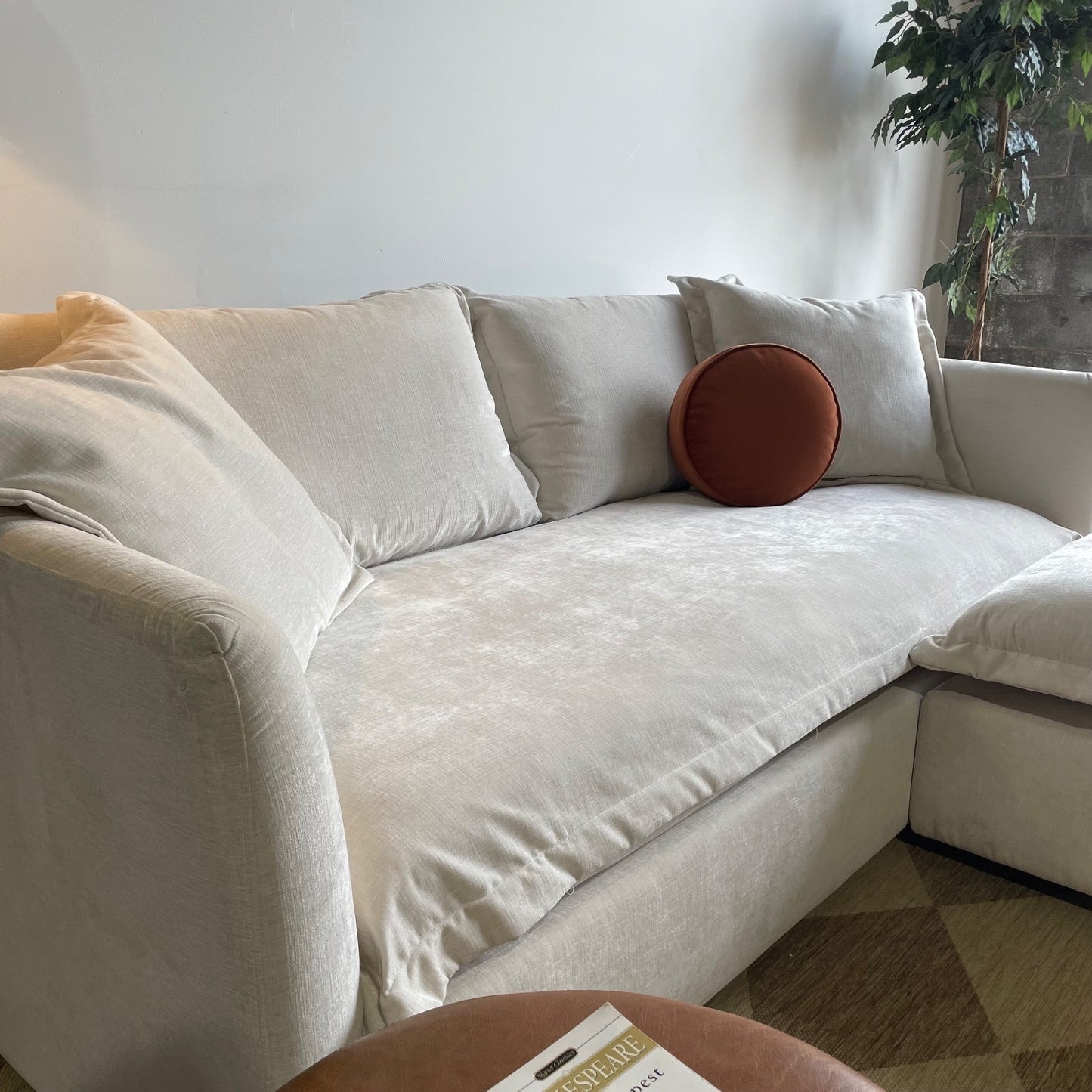 Interior Define Skylar Sofa + Ottoman in Cream Performance Vintage Velvet