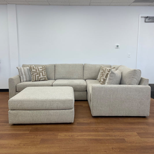 Willow Modular L-Shape Sectional + Ottoman in Beige Fabric