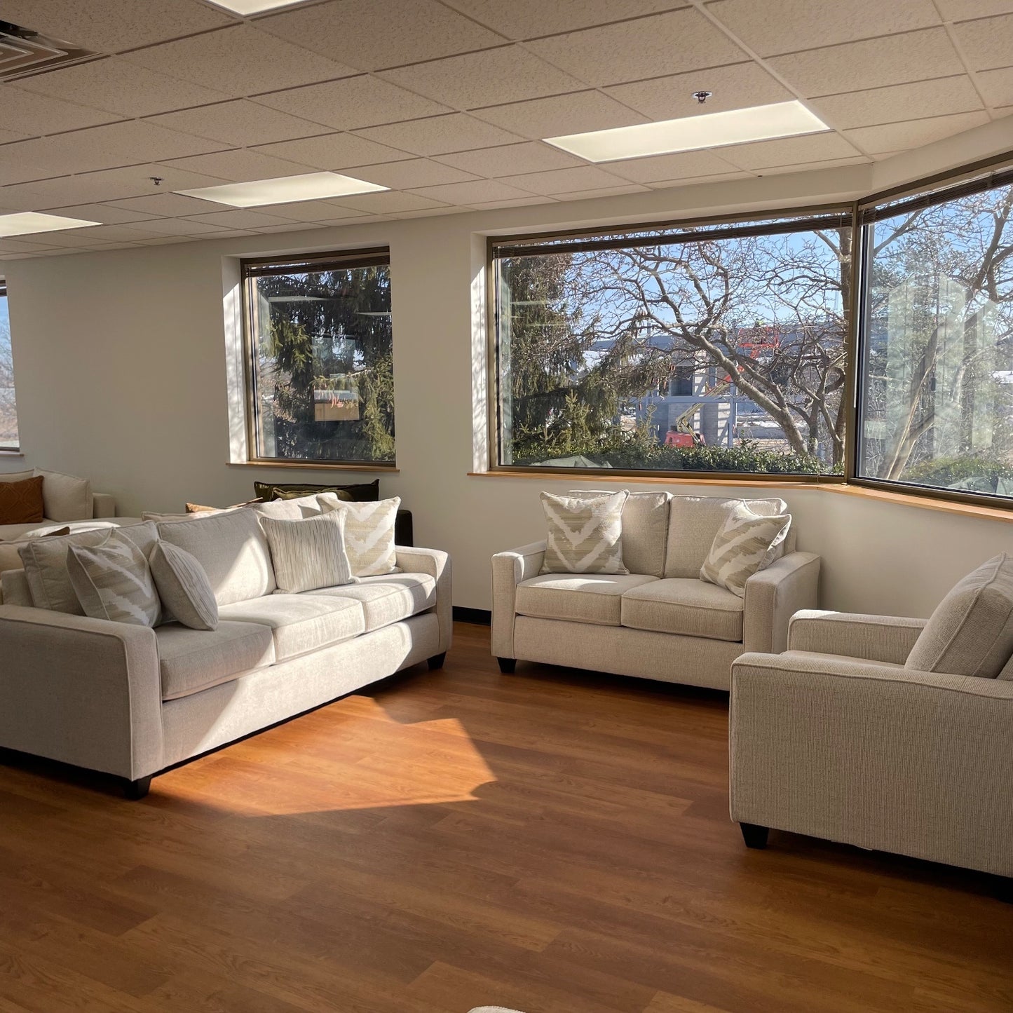 Linden Sofa + Loveseat + Chair Set in Sand Fabric