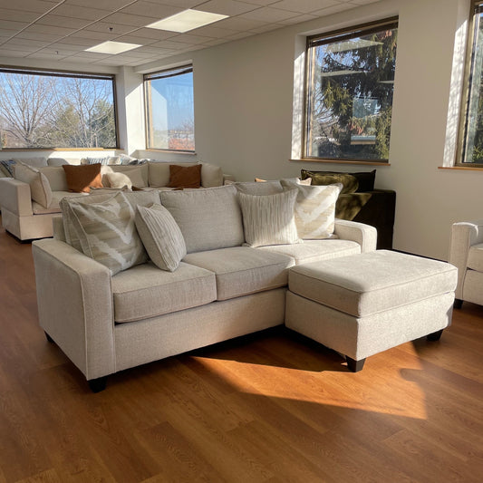 Linden Sofa + Ottoman in Sand Fabric