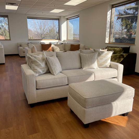 Linden Sofa + Ottoman in Sand Fabric