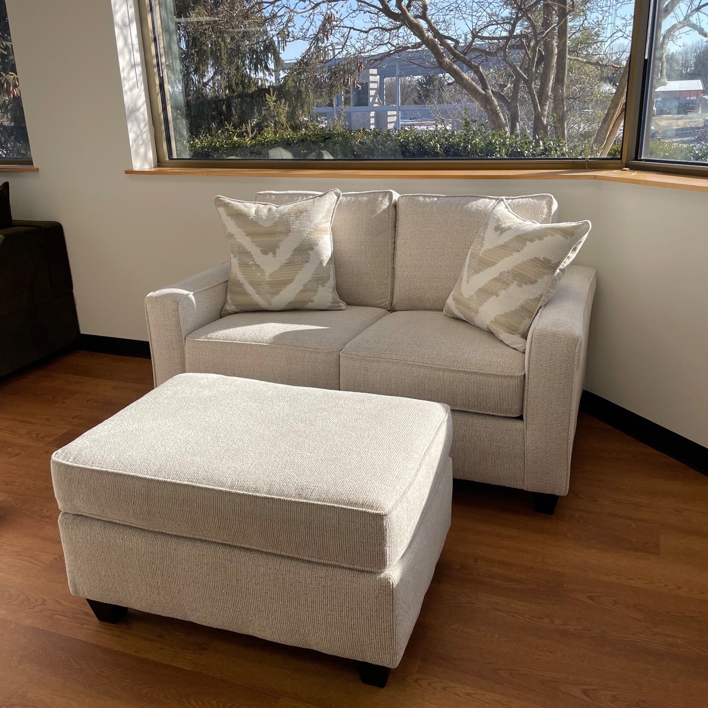 Linden Loveseat + Ottoman Set in Sand Fabric