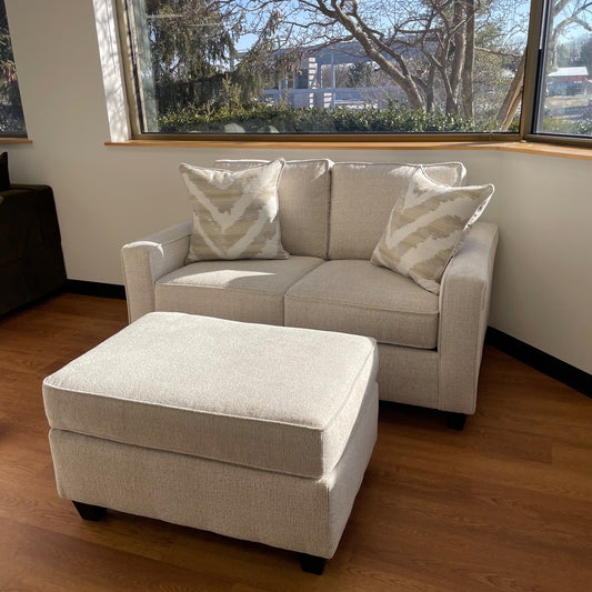 Linden Loveseat + Ottoman Set in Sand Fabric