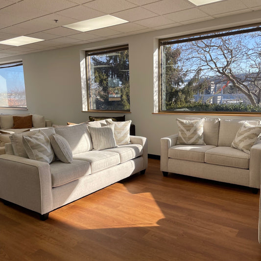 Linden Sofa + Loveseat Set in Sand Fabric