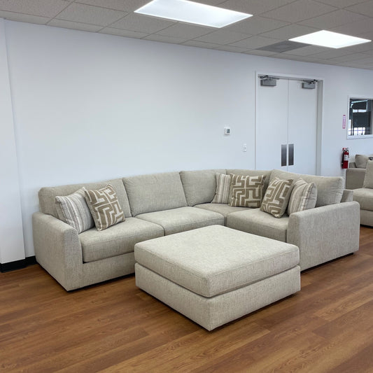 Willow Modular L-Shape Sectional + Ottoman in Beige Fabric
