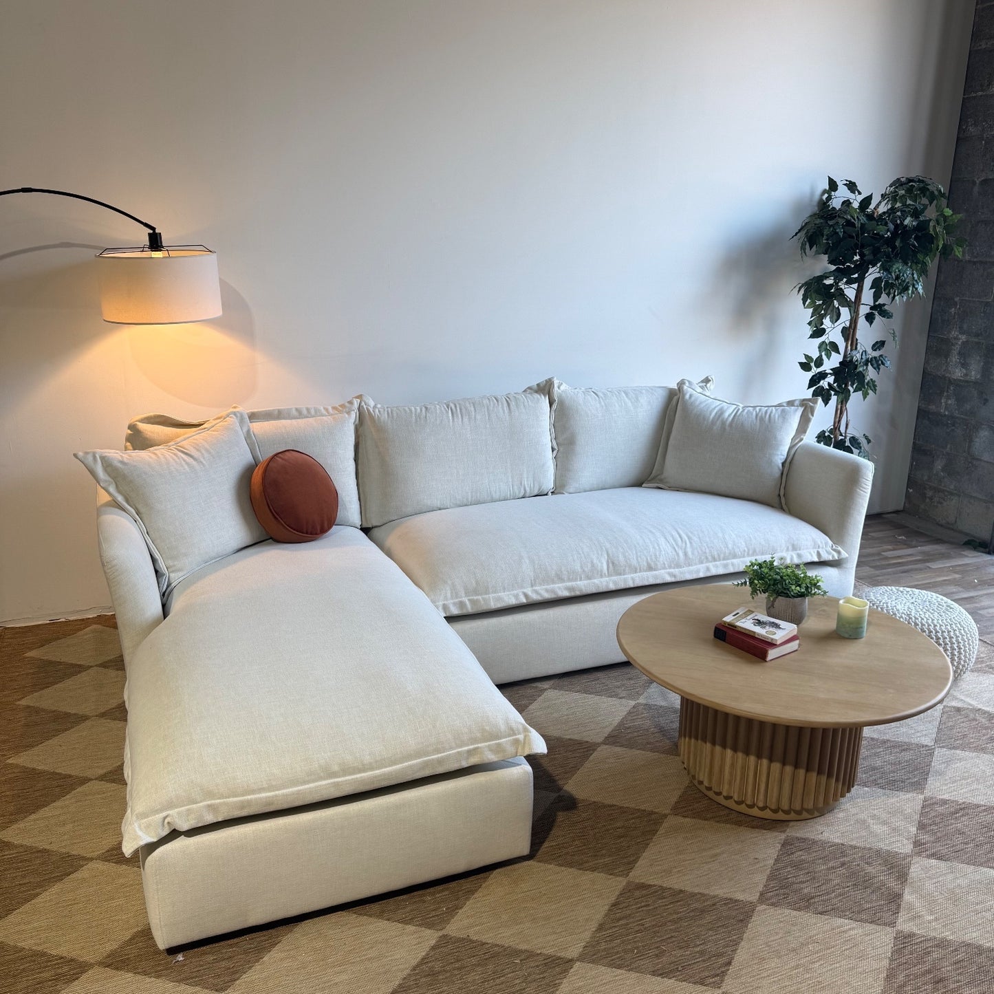 Interior Define Skylar Chaise Sectional in Cream Performance Fabric