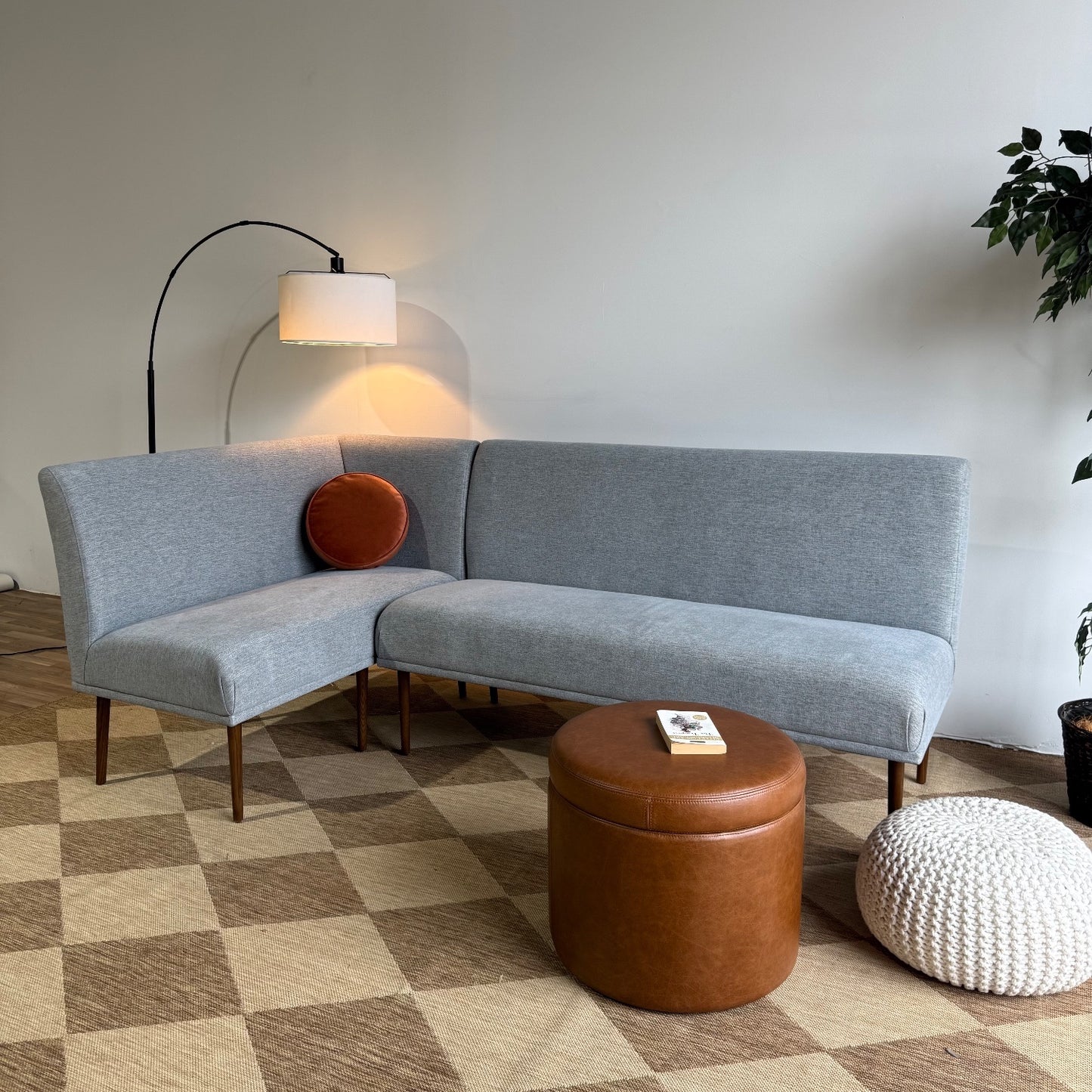 Interior Define Dorian Upholstered Left Banquette in Blue Performance Fabric