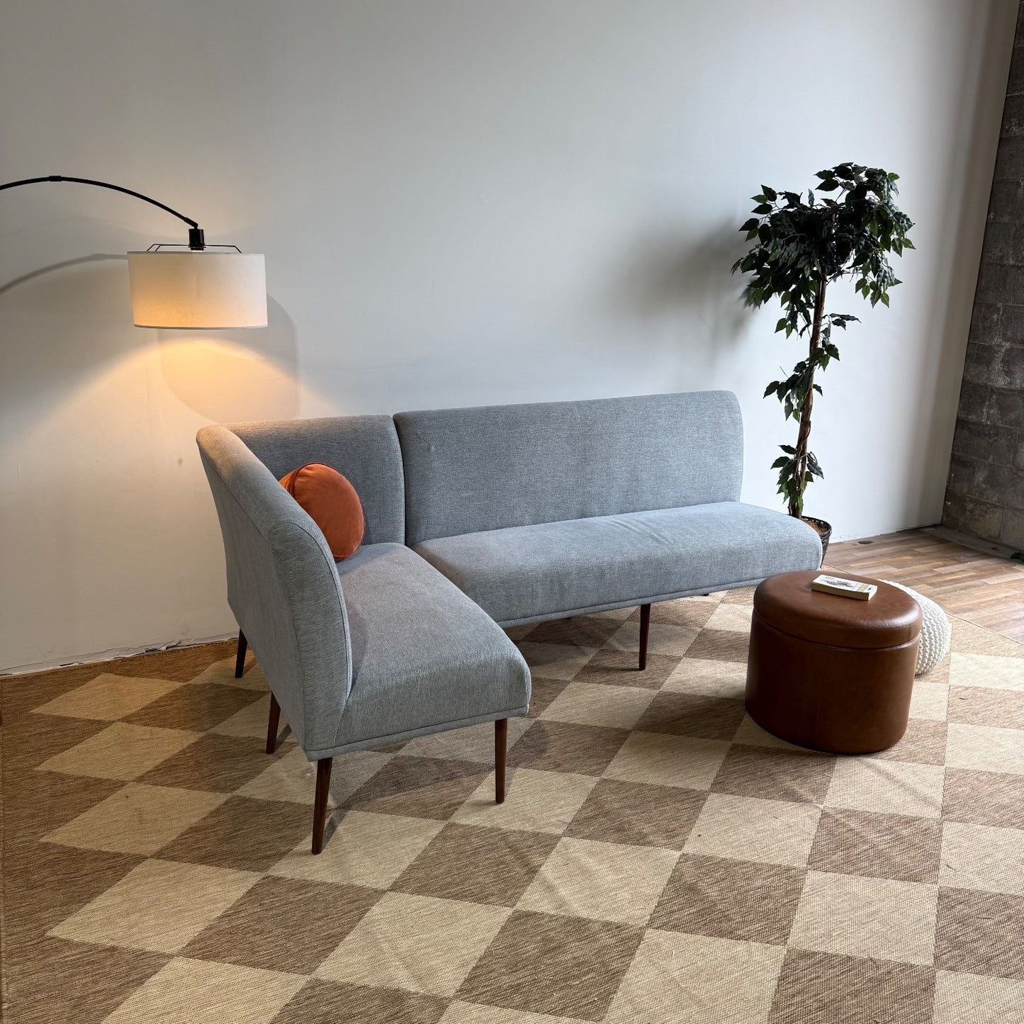 Interior Define Dorian Upholstered Left Banquette in Blue Performance Fabric