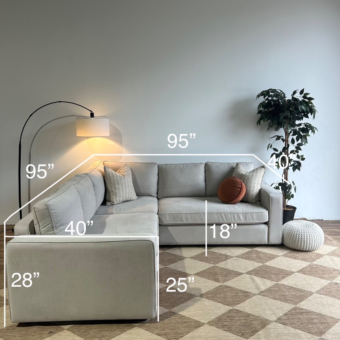 Interior Define James 3-piece Sectional In Gray Performance Antimicrobial Chenille