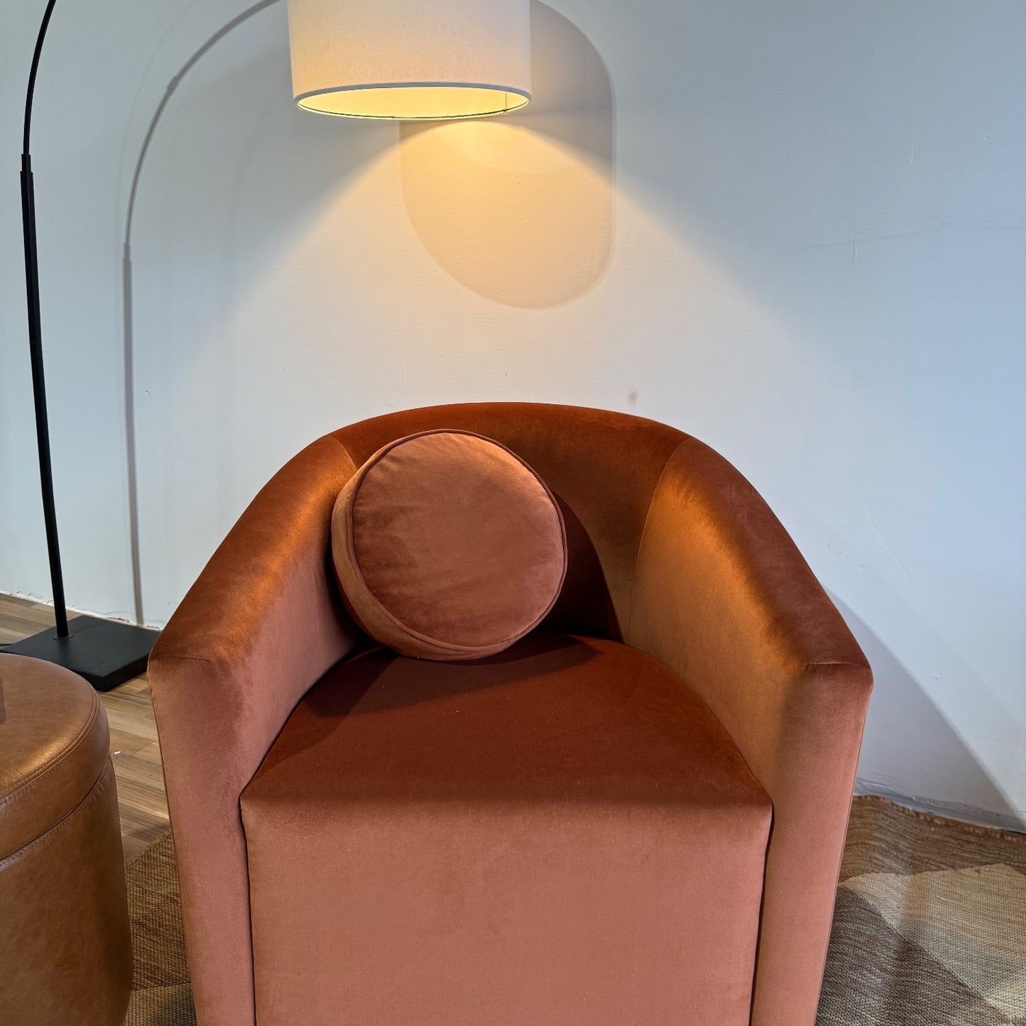 Interior Define Tegan Swivel Chair in Orange Performance Velvet