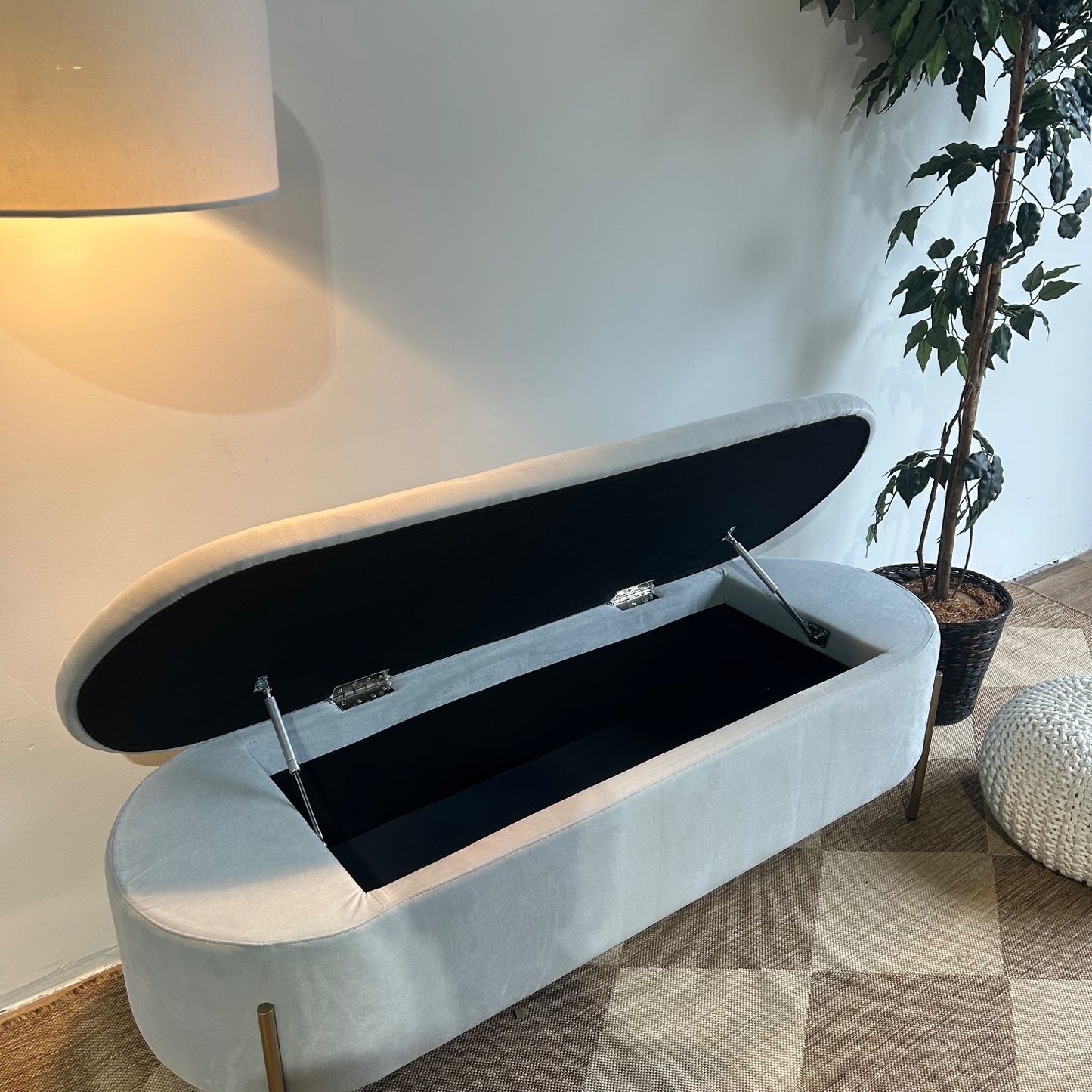 Interior Define Fiona Storage Bench In Blue Performance Plush Velvet