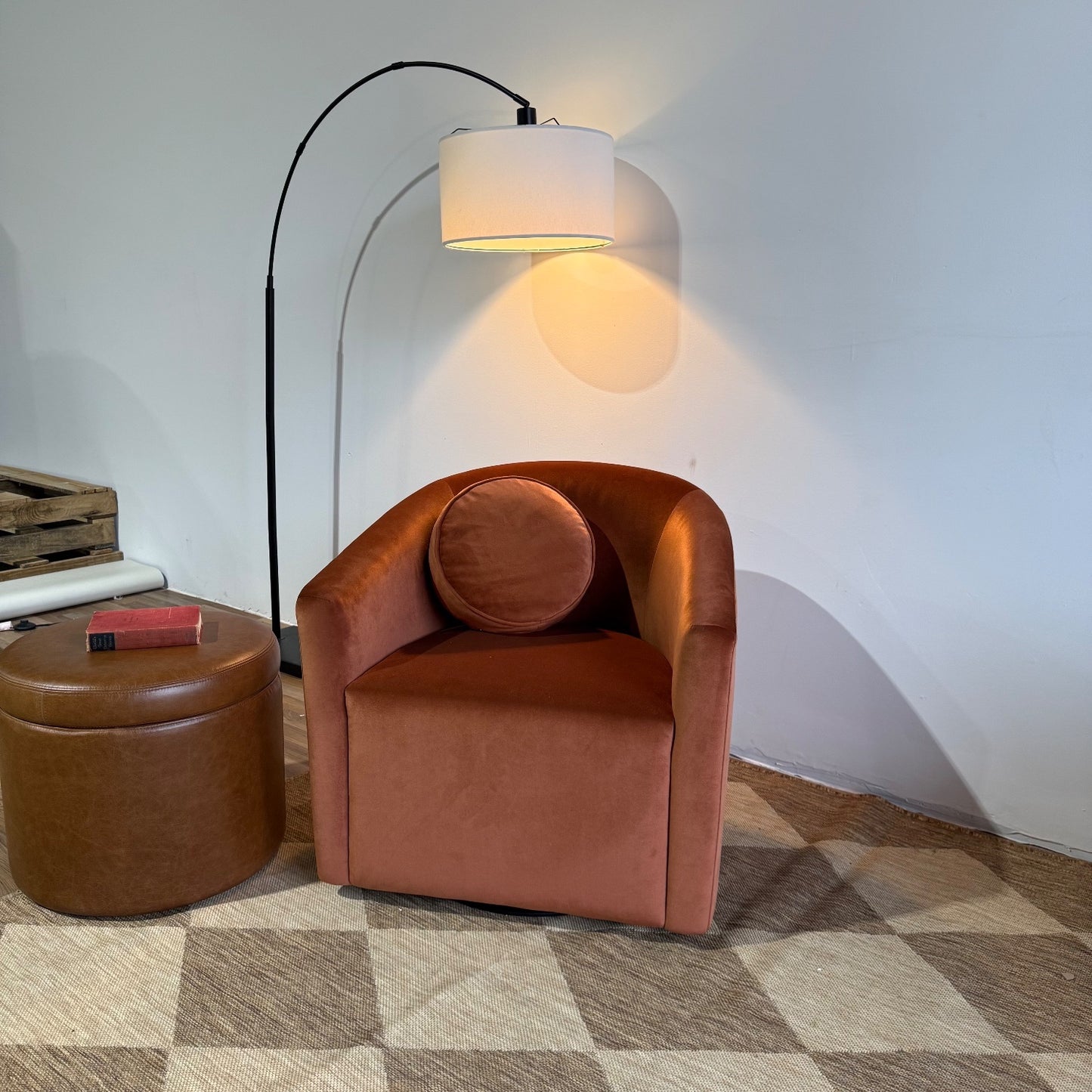 Interior Define Tegan Swivel Chair in Orange Performance Velvet