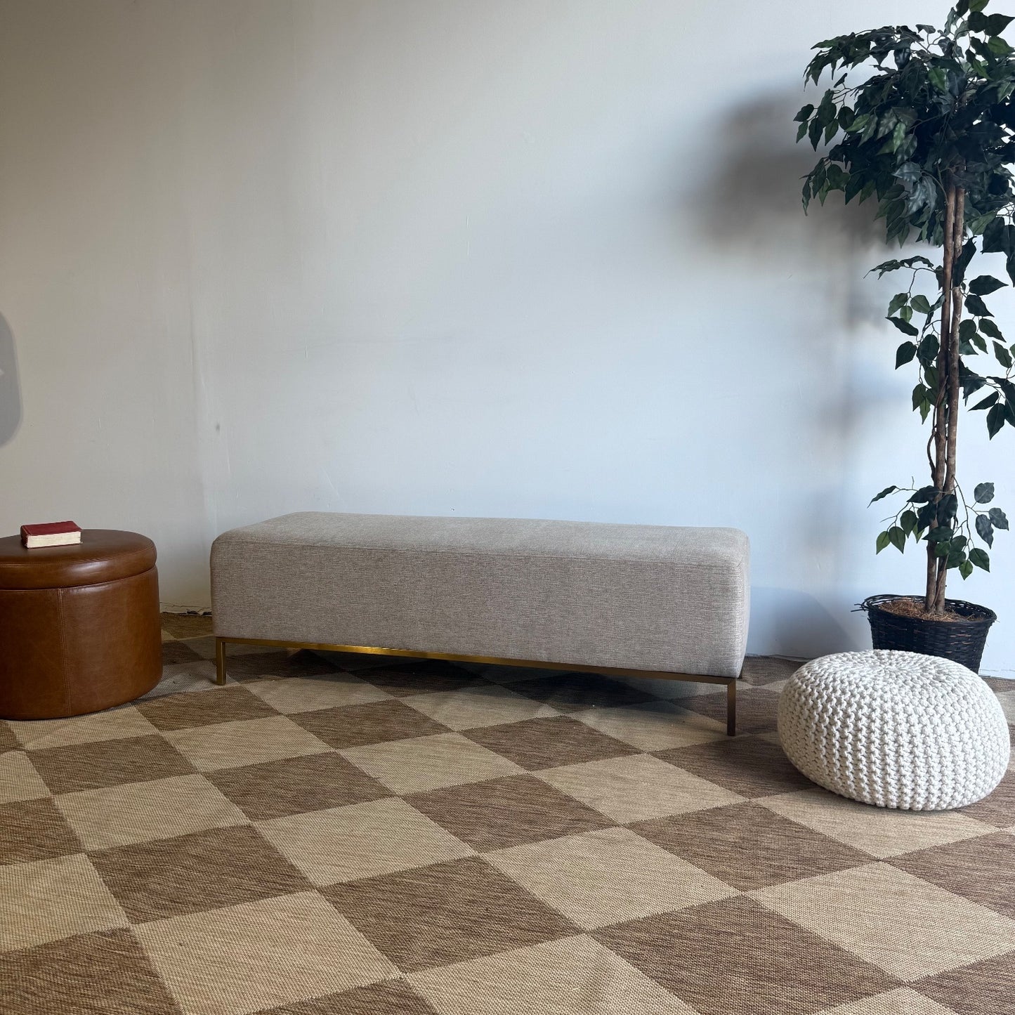 Interior Define Miller Bench in Beige Performance Fabric