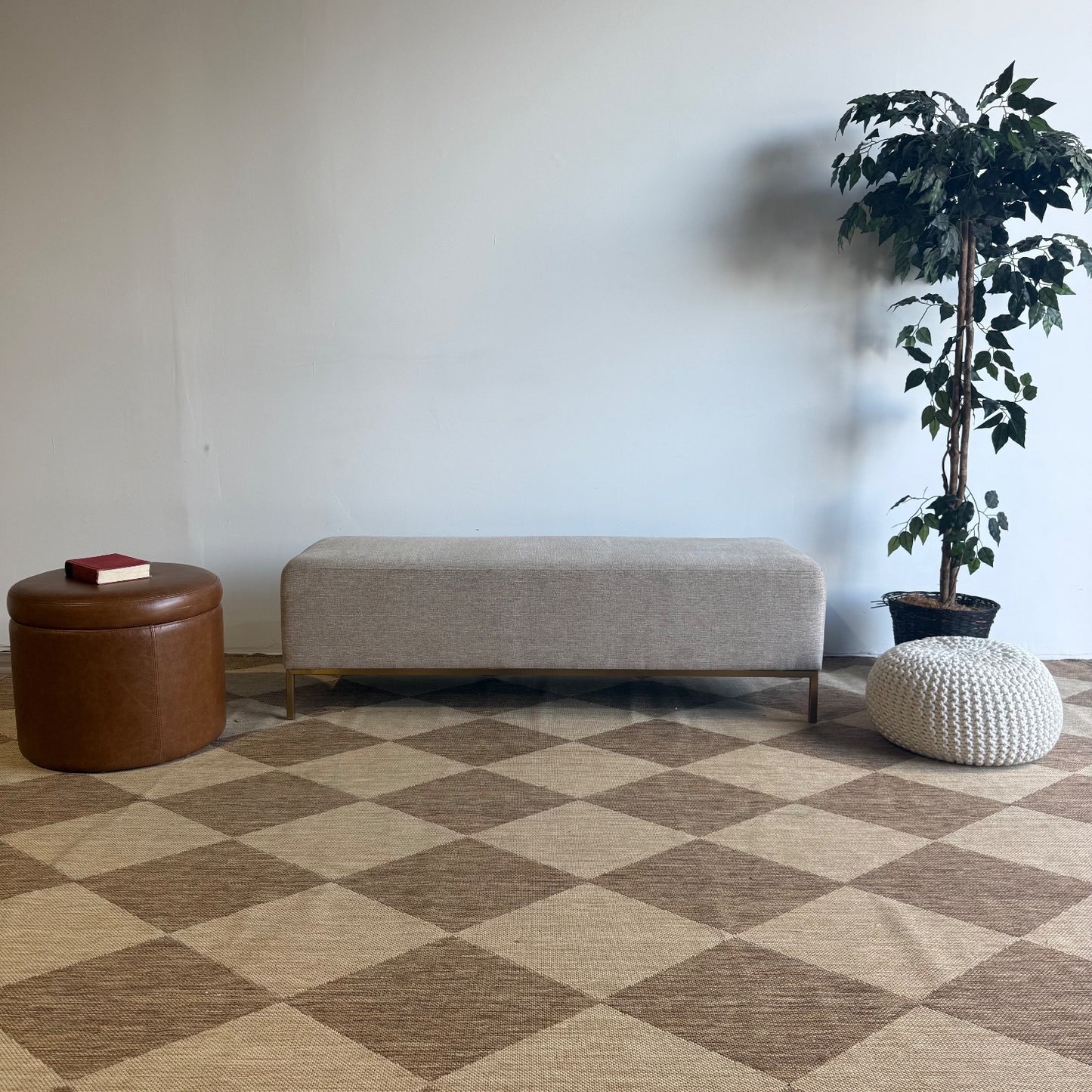 Interior Define Miller Bench in Beige Performance Fabric