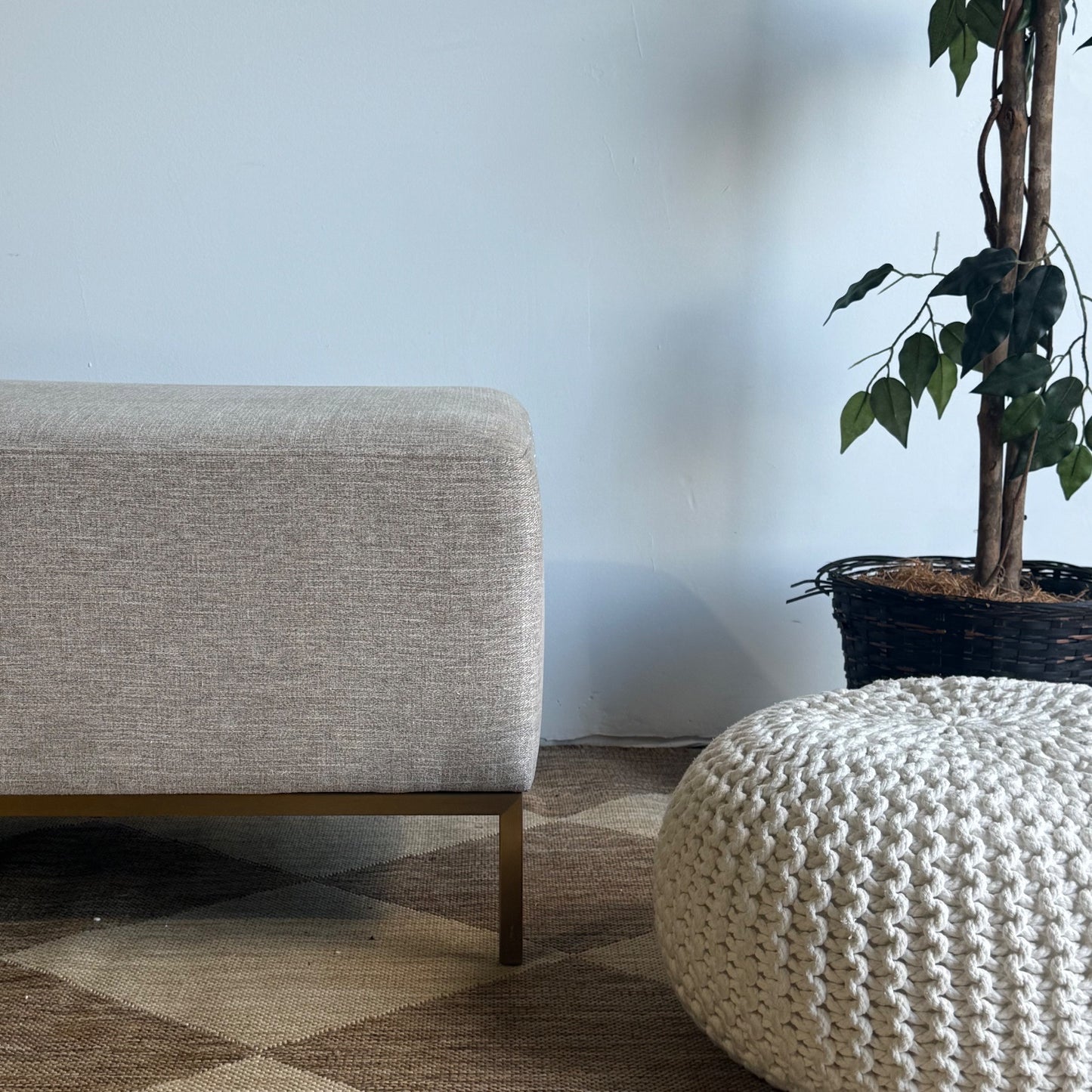 Interior Define Miller Bench in Beige Performance Fabric