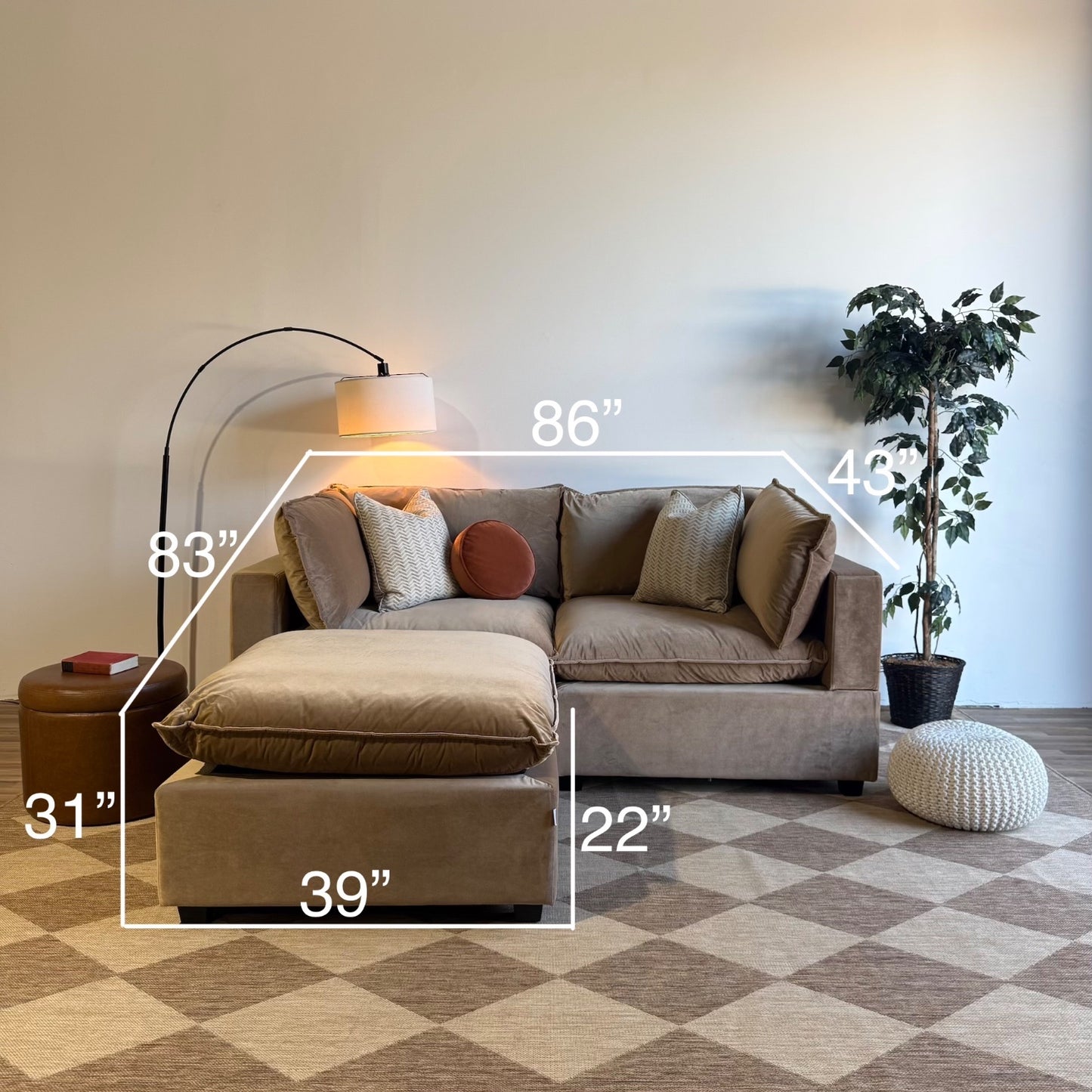 Bellamia Luna Loveseat + Ottoman in Carmel Performance Velvet